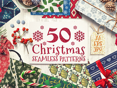 50 Christmas Seamless Vector Patterns christmas deal design fabric illustration knitted pack pattern seamless textile vector xmas