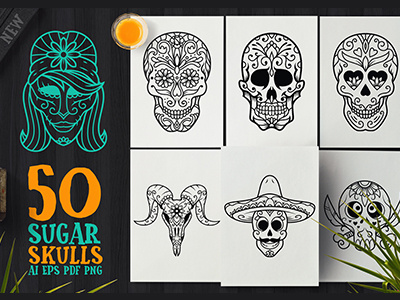 50 Vector Sugar Skulls deal floral halloween illustration mexican ornament scary set skull sugar vector