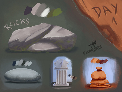 Digital Painting Day 1 - Rocks day 1 digital digital painting earth illustration material painting pixaroma rock rocks stone study