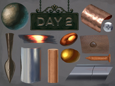 Digital Painting Day 2 - Metal day 2 digital digital painting gold illustration iron material metal old painting study