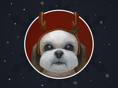Digital Painting Day 13 - Cute Dog with Reindeer Antlers