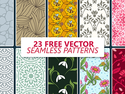 23 Free Vector Seamless Patterns design download floral free freebies pattern scale seamless seamless patterns set vector