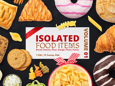 Isolated Food Items Vol.1 | Bread, Donuts, Pasta bread donut dough flour food isolated pasta pastry psd set spaghetti