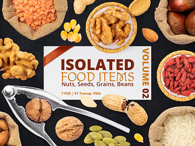 Isolated Food Items Vol.2 | Nuts, Seeds, Grains, Beans almond bean bundle food grain isolated mockup nutcracker nuts seed walnut