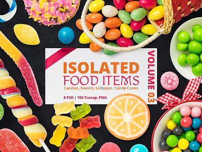 Isolated Food Items Vol.3 candy candy cane christmas easter food gummy isolated jelly lillipop mockup set sweet
