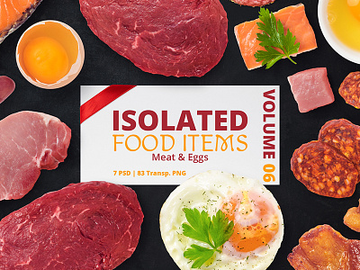 Isolated Food Items Vol.6 beef egg fish food isolated mockup pork psd salami sausages set slice