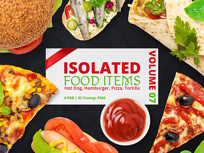 Isolated Food Items Vol.7 bundle fast food food hamburger hot dog isolated leaf pizza png psd set tortilla