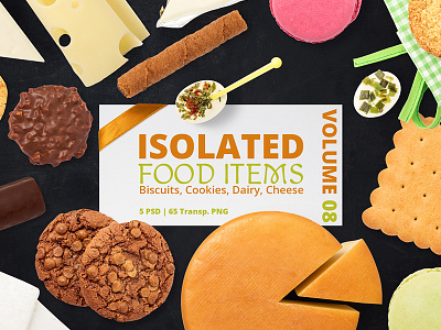 Isolated Food Items Vol.8 biscuit cheese coockie dairy food isolated macaroons mockup mozzarella png psd set