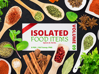 Isolated Food Items Vol.9 basil dill food herbs isolated mint paprika pepper psd rosemary spices turmeric