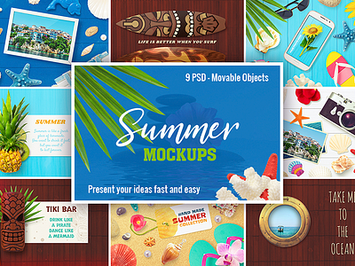 9 Summer Mockups beach bundle logo mock up mockup nautical photo presentation retro set summer vintage