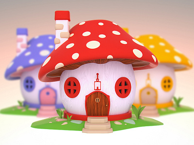 Fantasy Mushroom House 3D Design 3d cute digital art fairy fantasy gnome house illustration mushroom mushroom house render