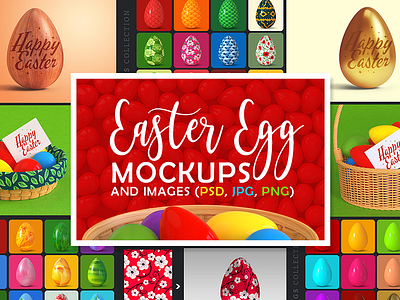 Easter Egg Mockups and Images 3d background basket bundle design easter egg holiday mockup presentation psd set