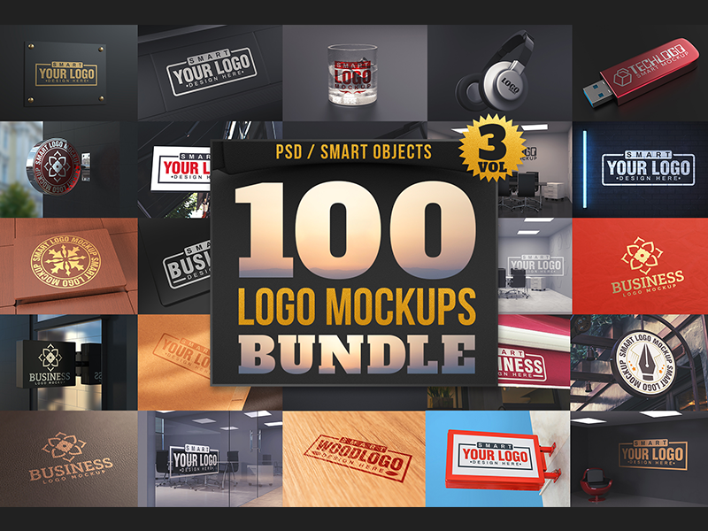 Download 100 Logo Mockups Bundle Vol.3 by pixaroma on Dribbble