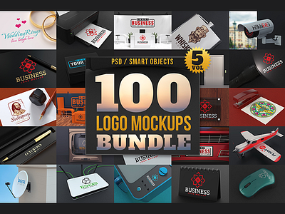 100 Logo Mockups Bundle Vol.5 branding bundle deal design logo logo mockup mockup presentation