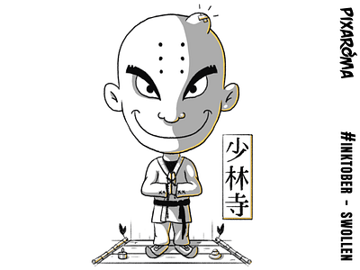 Inktober Daily Challenge Day 17 - Swollen - Tiny Shaolin cartoon challenge character creative cute drawing illustration inktober inktober2018 photoshop shaolin sketch sketching swollen