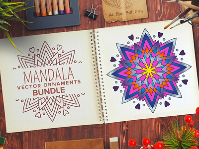 Mandala Vector Ornaments Bundle bundle coloring for adults coloring page decoration design illustration illustrator mandala meditation oriental ornament vector yoga zen