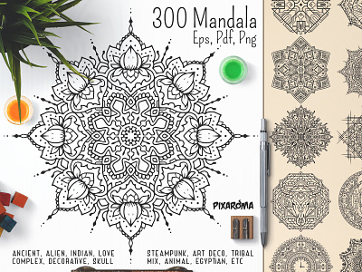 300 Vector Mandala Ornaments ancient coloring for adults coloring page decorative design egyptian illustration indian mandala mandalas meditation ornament vector vector art yoga zen