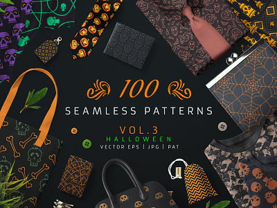 100 Seamless Patterns Vol 3 Halloween bat bundle halloween pattern pattern design pumpkin seamless seamless pattern skull spider spooky surface design textile wrapiing paper