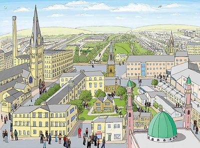 Little Horton, Bradford landscape architecture book illustration bradford building buildings cartoon city city guide city illustration cityscape illustration illustration art landscape illustration uk yorkshire