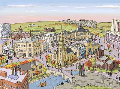 Ilkley landscape / cityscape illustration architecture book book art book illustration building buildings cartoon city city guide city illustration cityscape ilkley illustration illustration art jigsaw jigsaw art landscape landscape architecture landscape illustration map