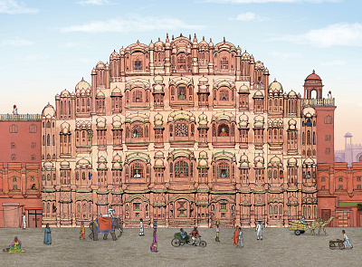 Hawa Mahal Indian Palace illustration architecture building buildings cartoon city city guide city illustration cityscape illustration illustration art india landscape landscape illustration