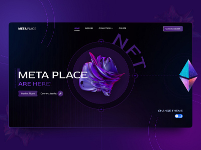 Meta Place bitcoin blockchain branding coin crypto dark dark theme design figma illustration landing logo meta nft page ui ui design uidesign