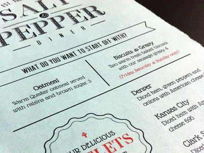 Salt & Pepper Diner Menu layout lines organic restaurant menu typography