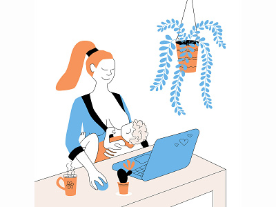 Freelancer mom breastfeeding adobe illustrator breast breastfeeding character character design child design flat freelance freelancer illustration modern design mom online vector