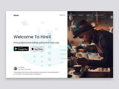 Landing Page - Hiring App for Handymen apps appstore design googleplay handyman hire hireme illustration logo minimal mobile app playstore professional ui uiux uiuxdesign user experience user interface webdesign website design