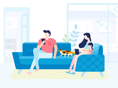 Family and a cat illustration