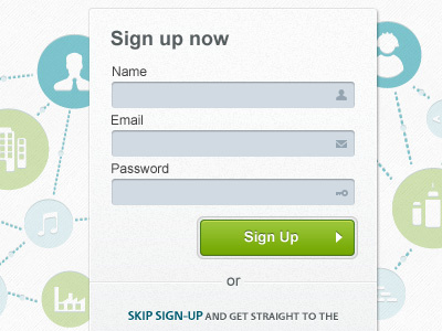 Signup form bright button form green icon icons input panel signup title white