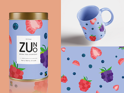 ZUNO - Very Berry Crush berries berry blueberry branding branding design design food fruit illustration logo raspberry strawberry tea