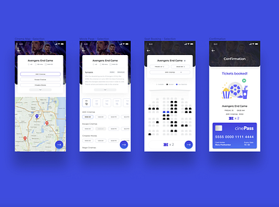 cinePass movie booking mobile application app branding figma interaction design mobile app design movie booking product design ticket booking ui ui ux ux