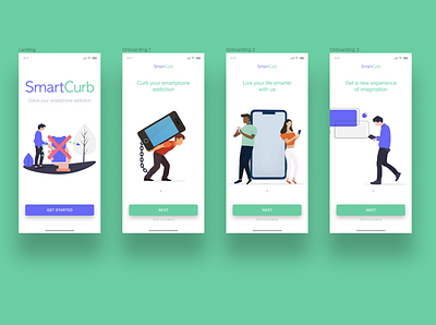 SmartCurb - A smart app to detox your smartphone addiction app branding design figma illustration mobile app design mobile landing page onboarding screens product design smart app ui ui ux ux