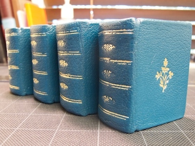 Miniature Book blue book book design bookbinding cream gold gold tooling hand bound ivory mini book miniature miniature book