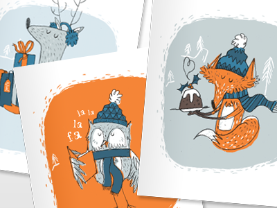 Xmas Cards christmas cards deer fox owl pencil photoshop whimsical