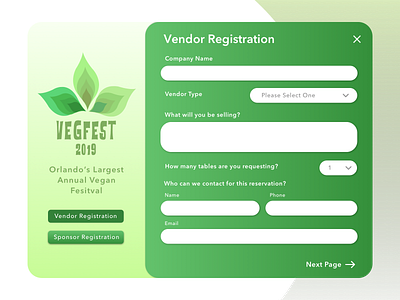 VegFest 2019 Vendor Registration dailyui event register registration form registration page sign up signup sketch sketchapp ui vegan web