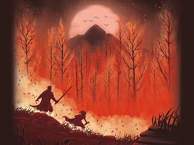 Book Cover Art adventure atmosphere book cover digital art fantasy fire forest illustration landscape poster story vector
