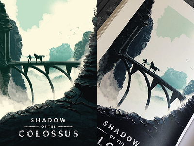 Colossus2 adventure atmosphere bridge colossus digital art gaming giant illustration landscape mountain playstation poster print shadow shadow of the colossus sony