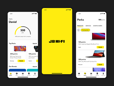 JB Hi-Fi Rewards App Concept app app design branding design mobile app mobile app design perks app points app rewards app sketch ui ux