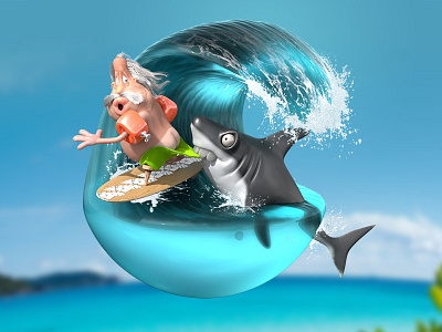 Big Wave 3d characters surfing