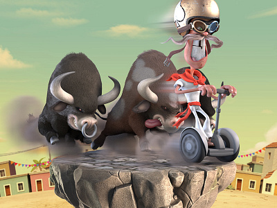 Running of The Bulls bulls. 3d characterdesign