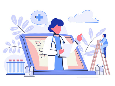 Concept in flat style.Online medical consultation with a doctor.