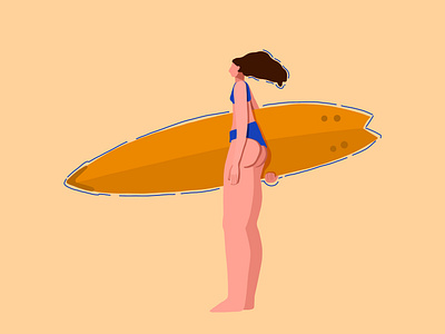 Surfer girl in trendy flat style