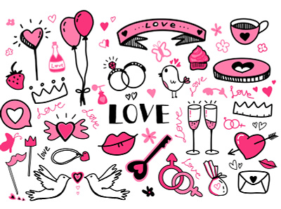 Valentine day set in cartoon style. Love elements in pink colors art cartoon cute girly hipster icons illustration isolated logo love pink print set stickers tatoo valentine day vector