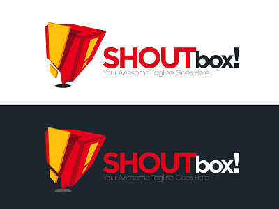 Shoutbox Logo balloon box branding design exclamation mark logo red shout square text yellow