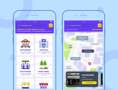 LookFor App UI application blue city finder map mobile app place search ux
