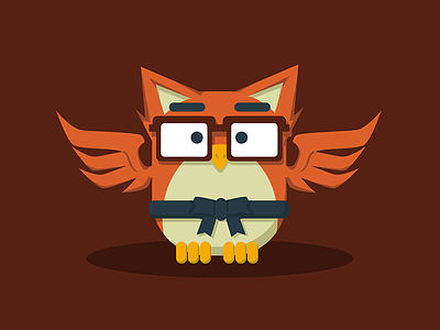 Aikido Owl Mascot aikido belt character cute design fun glasses illustration mascot owl red