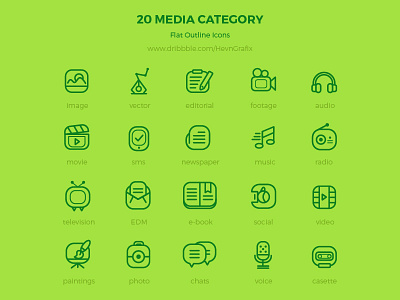 FREEBIES - 20 Media Category Icons category design hooks exclusive flat free freebies icons media outline
