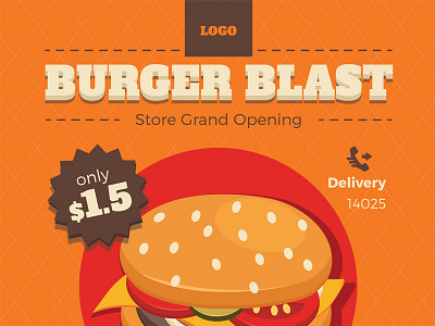 FREE Burger Flyer buns burger flat flyer food free illustration orange promo